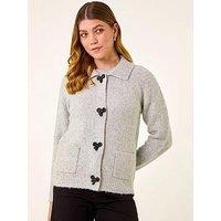 Roman Bow Buttoned Collared Cardigan - Grey