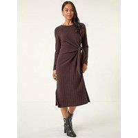 Roman Petite Brushed Tie Waist Stretch Midi Dress - Chocolate