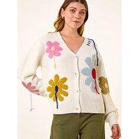 Roman Floral Stitch Knit Cardigan - Ivory