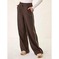 Roman Stripe Animal Trim Stretch Trouser - Chocolate