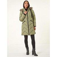 Roman Petite Contrast Zip Puffer Coat - Khaki