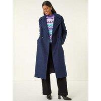 Roman Textured Buttoned Boucle Coat - Navy