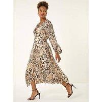 Roman Animal Print Twist Front Dress - Natural