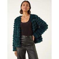 Roman Faux Fur Fluffy Layered Jacket - Teal