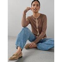 The Very Collection Crew Neck Contrast Edge Cardigan - Brown
