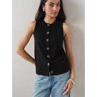The Very Collection Classic Comfort Button Through Sleeveless Tank - Black