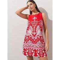 The Very Collection Scallop Edge Printed Mini Dress - Red