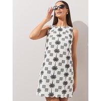 The Very Collection Scallop Edge Printed Mini Dress - Cream