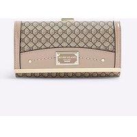 River Island Monogram Panelled Clutch Bag - Beige