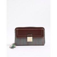 River Island Check Blocked Flap Purse- Brown