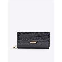 River Island Logo Monogram Patent Flap Purse- Black