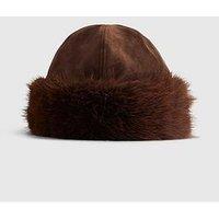 River Island Suedette And Fur Hat - Brown