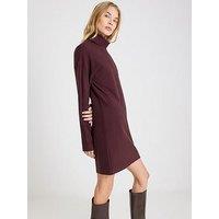 River Island Long Sleeve Cosy High Neck Mini Dress - Brown
