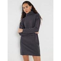 River Island Long Sleeve Cosy High Neck Mini Dress - Grey