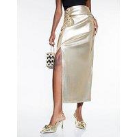 River Island Faux Leather Twist Side Midi Skirt - Gold