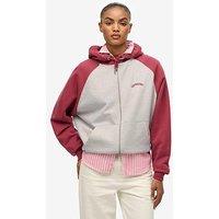Superdry Essential Logo Raglan Zip-Up Hoodie - Vintage White M/Bordeaux Red