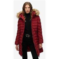 Superdry Fuji Faux Fur Hood Mid Length - Wine Red