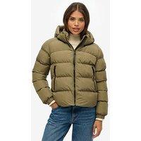 Superdry Hooded Sports Puffer Jacket - Khaki Green