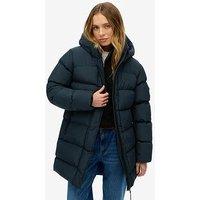 Superdry Hooded Sports Puffer Mid Length Jacket - Blueberry Navy