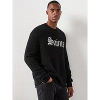 Allsaints All Saints And Sinners Graphic Knitted Jumper - Black/White