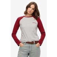 Superdry Essential Logo Baseball Top - Bordeaux Red / Glacier Grey