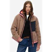 Superdry Vintage Hooded Sherpa Jacket - Light Taupe