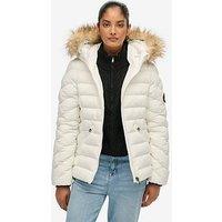 Superdry Fuji Faux Fur Hood Padded Jacket - Bright White