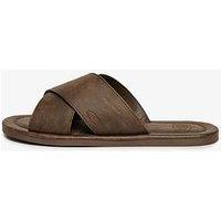 Superdry Vintage Cross Strap Slides - Dark Brown