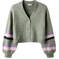 Name It Girls Stripe Sleeve Knitted Cardigan - Green