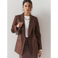 The Very Collection Double Breasted Linen Blazer - Brown