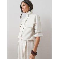 The Very Collection Funnel Neck Linen Blend Jacket Co Ord - Natural