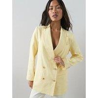 The Very Collection Double Breasted Linen Blazer - Lemon