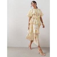 The Very Collection Short Sleeve Waist Detail Tiered Midi Dress - Print