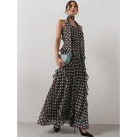 The Very Collection Polka Dot Scarf Detail Ruffle Maxi Dress - Print