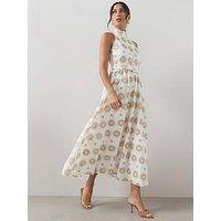 The Very Collection Embroidered Racer Neck Belted Midaxi Dress - White