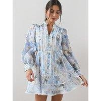 The Very Collection Linen Mix Floral Belted Mini Dress - Print