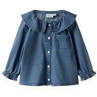 Name It Mini Girls Long Sleeve Denim Collared Shirt - Blue