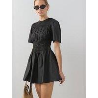 The Very Collection Cotton Ruched Waist Mini Dress - Black