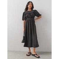 The Very Collection Shirred Detail Waisted Midi Dress - Black