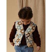 Lil Atelier Mini Girls Floral Quilted Gilet - Light Cream
