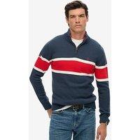 Superdry Cotton Stripe Knitted Half Zip Jumper - Navy