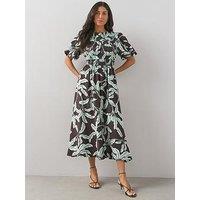 The Very Collection Shirred Detail Waisted Midi Dress - Print