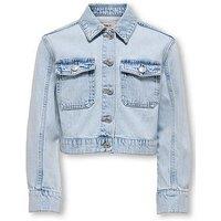 Only Kids Girls Cropped Denim Jacket - Light Blue