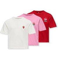 Only Kids Girls 3 Pack Printed Short Sleeve Tshirts - Multi
