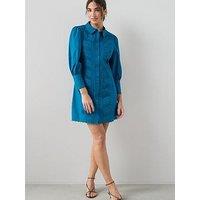 The Very Collection Broderie Insert Shirt Mini Dress - Blue