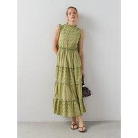 The Very Collection Broderie Frill Detail Midaxi Dress - Green