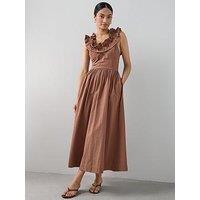 The Very Collection Ruffle Strap Detail Midaxi Dress - Brown