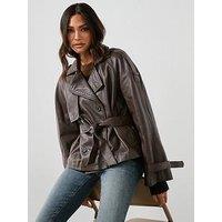 Allsaints Reed Cropped Leather Trench Coat - Brown