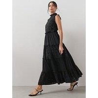 The Very Collection Broderie Mix Frill Detail Midaxi Dress - Black
