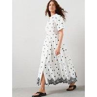 The Very Collection Dobby Broderie Mix Button Down Midaxi Dress - White
